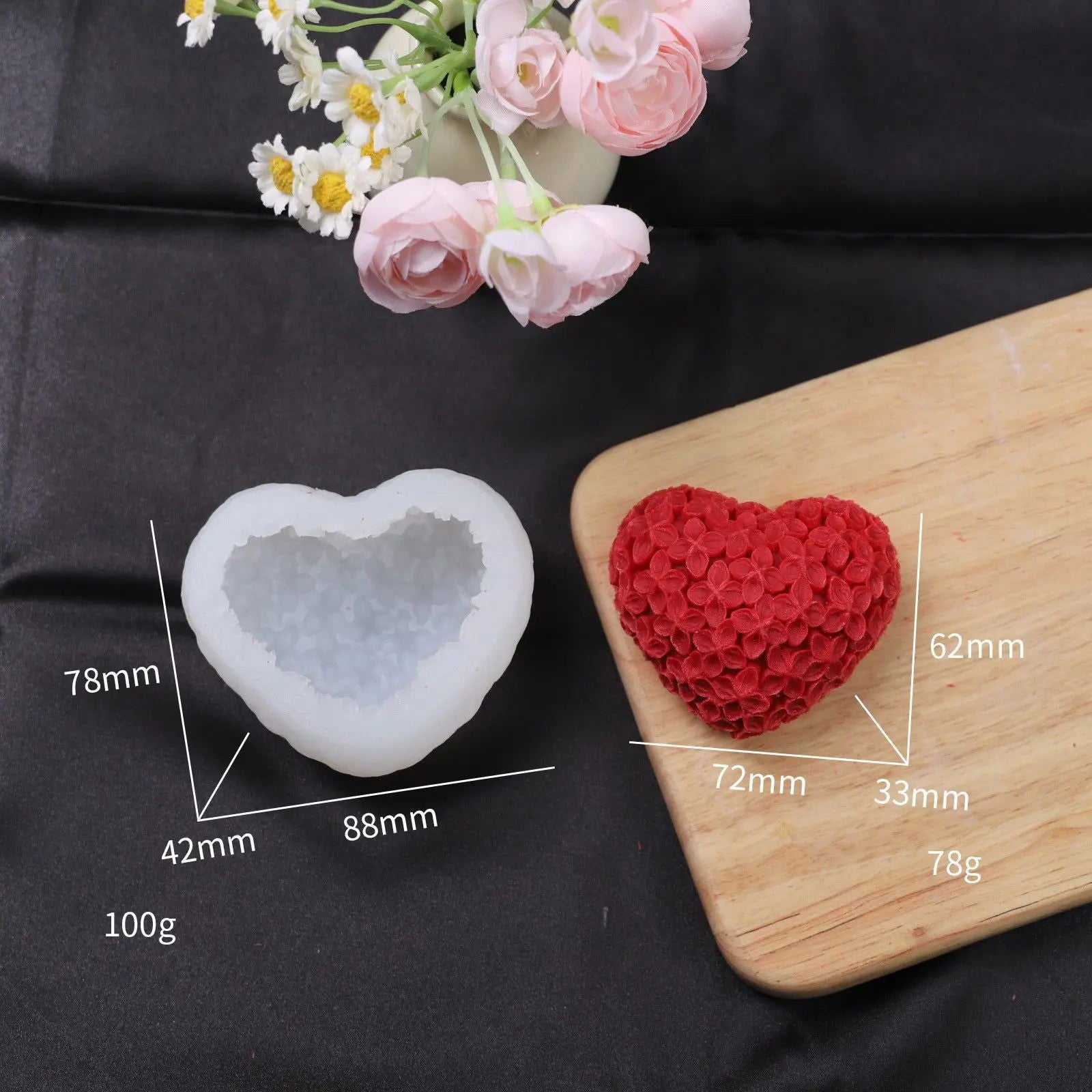 3D Love Heart Silicone Candle Mold - candletown.net