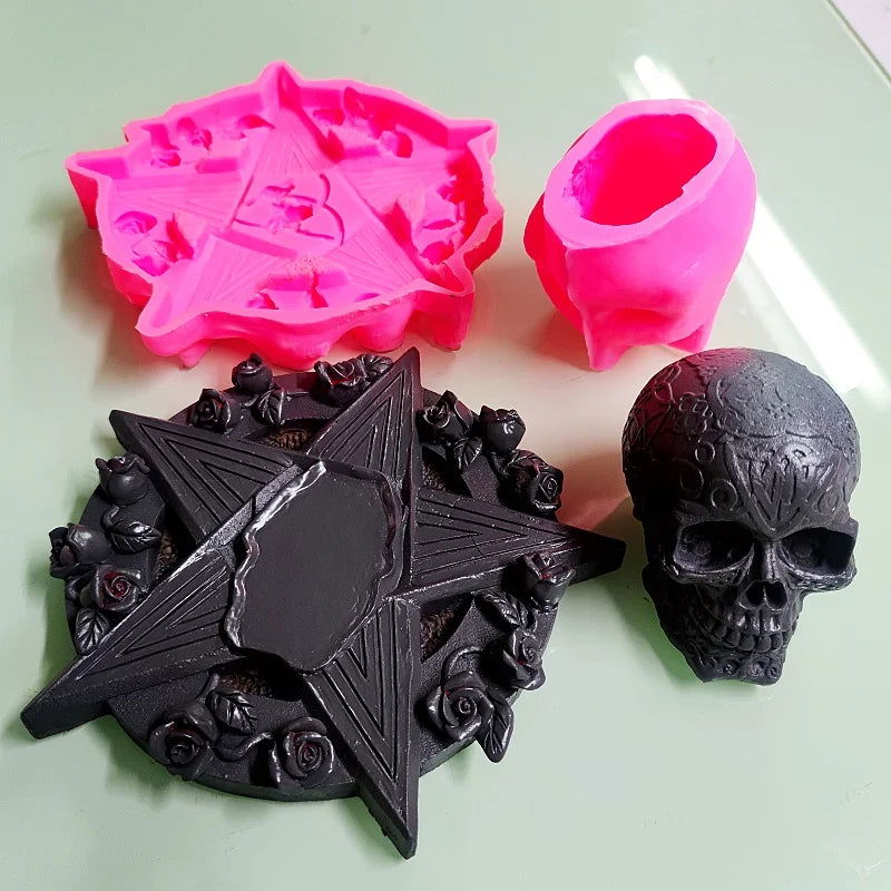 Rose Skull Funeral Candle Stand Mold - DIY Resin, Paste, and Gypsum Silicone Mold - candletown.net