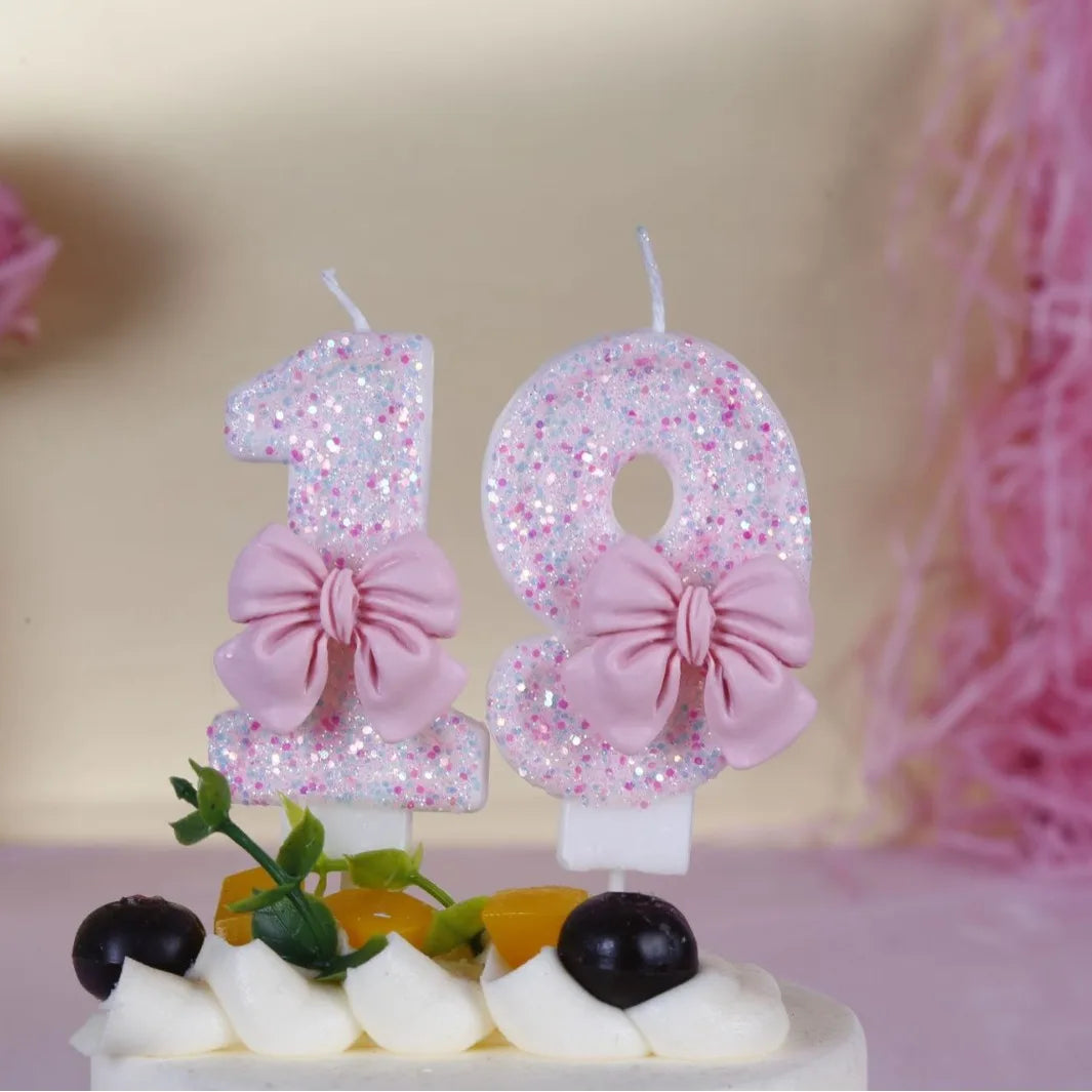 Pink Bow Number Candle – Elegant Cake Topper for Birthdays & Celebrations