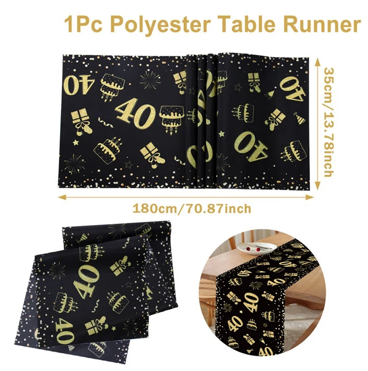 Birthday Table Runner – Gold, Silver & Black