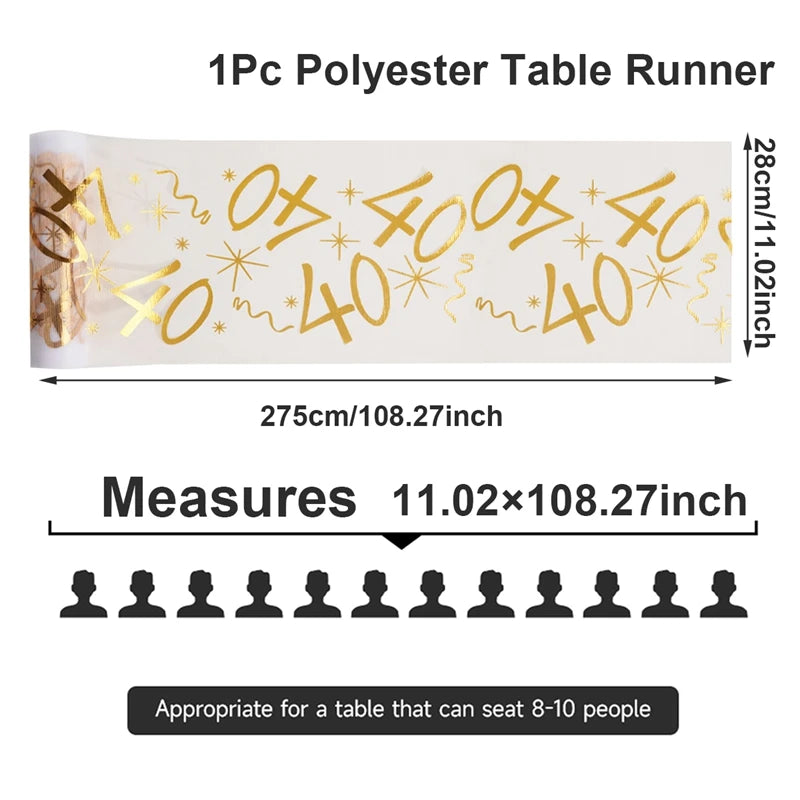 Birthday Table Runner – Gold, Silver & Black