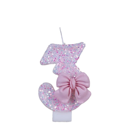 Pink Bow Number Candle – Elegant Cake Topper for Birthdays & Celebrations