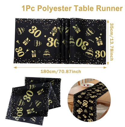 Birthday Table Runner – Gold, Silver & Black