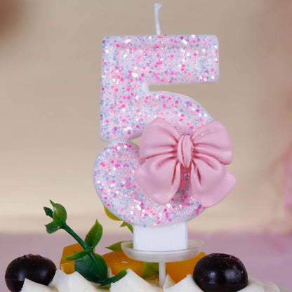 Pink Bow Number Candle – Elegant Cake Topper for Birthdays & Celebrations