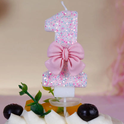 Pink Bow Number Candle – Elegant Cake Topper for Birthdays & Celebrations