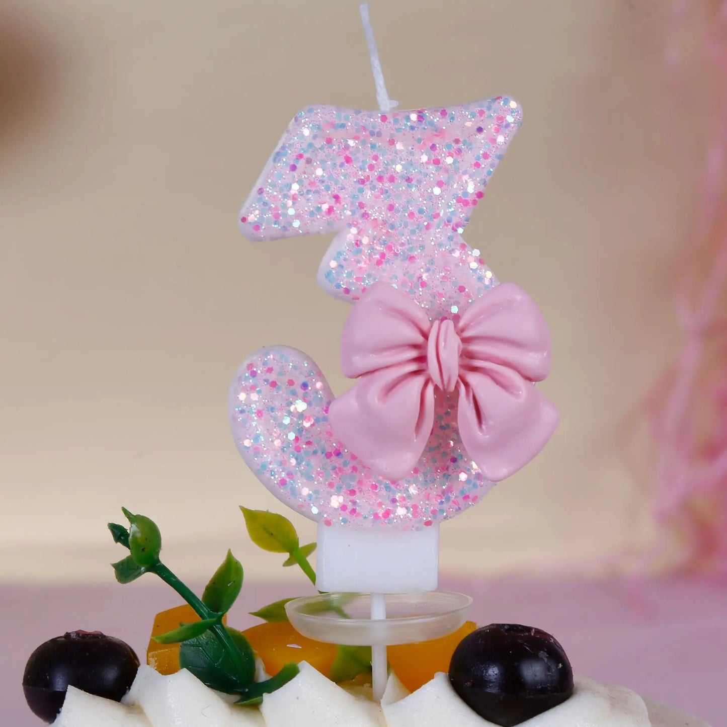 Pink Bow Number Candle – Elegant Cake Topper for Birthdays & Celebrations