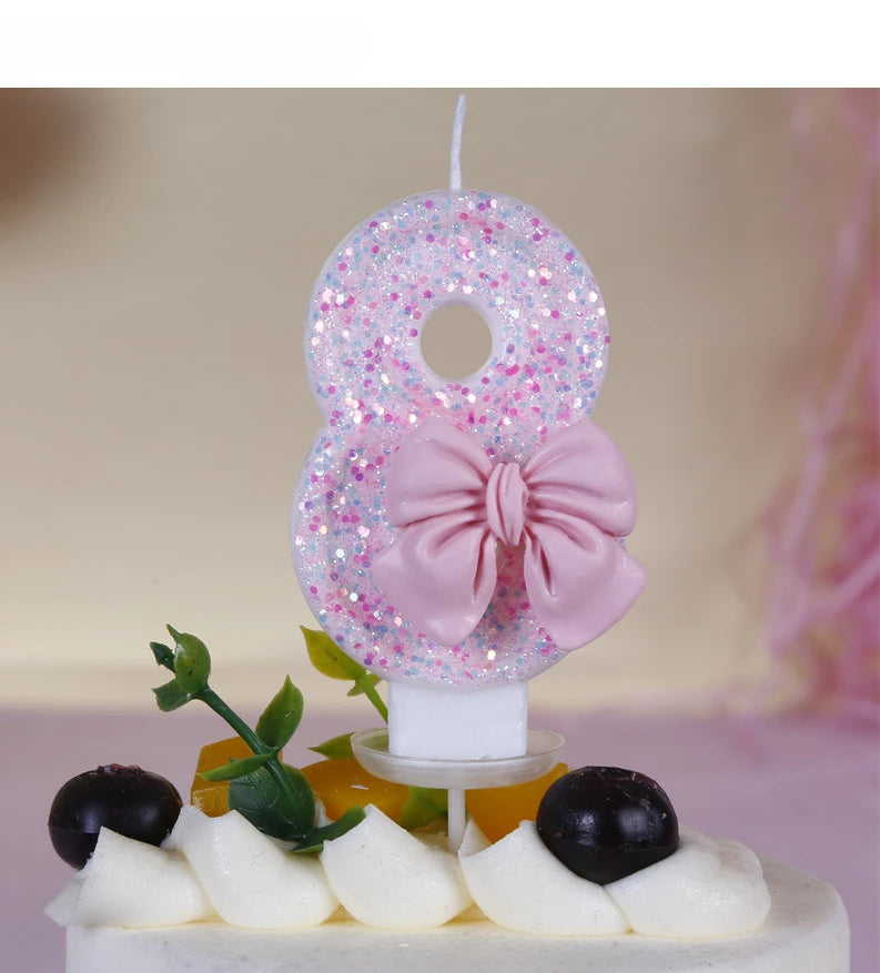 Pink Bow Number Candle – Elegant Cake Topper for Birthdays & Celebrations