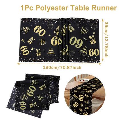 Birthday Table Runner – Gold, Silver & Black