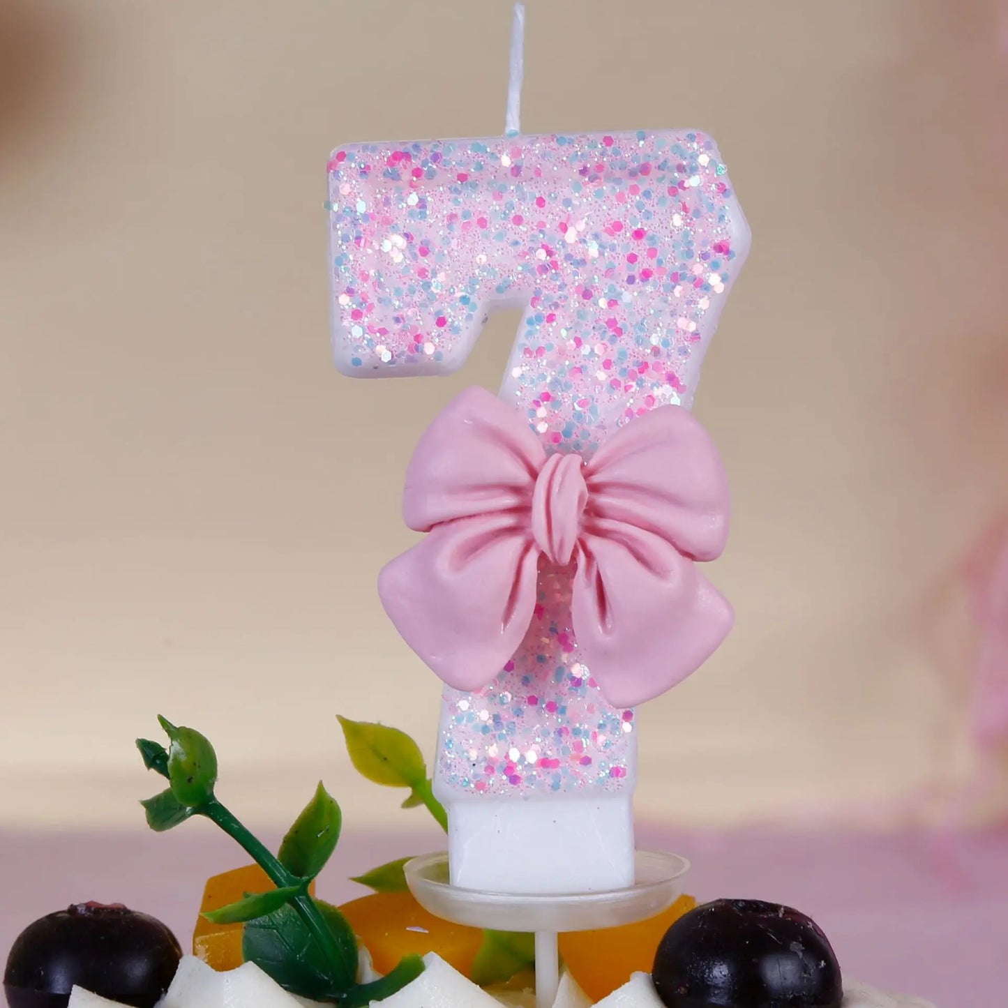 Pink Bow Number Candle – Elegant Cake Topper for Birthdays & Celebrations