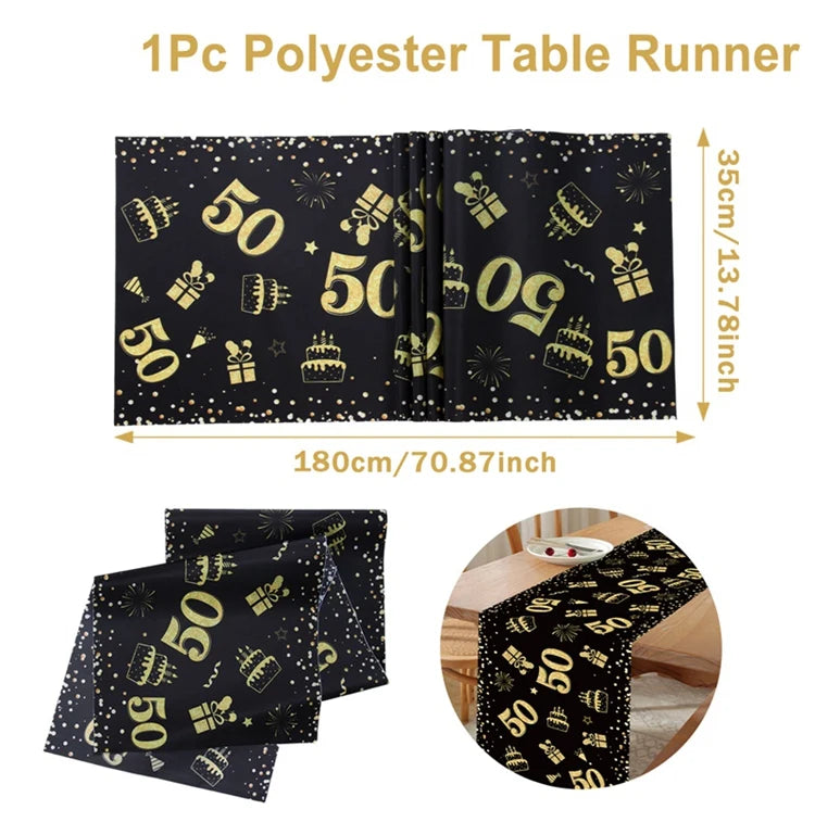 Birthday Table Runner – Gold, Silver & Black