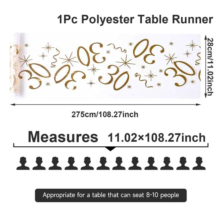 Birthday Table Runner – Gold, Silver & Black