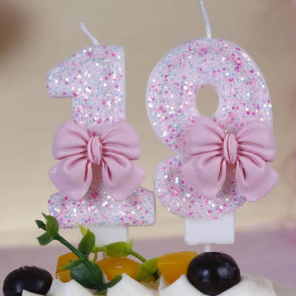 Pink Bow Number Candle – Elegant Cake Topper for Birthdays & Celebrations