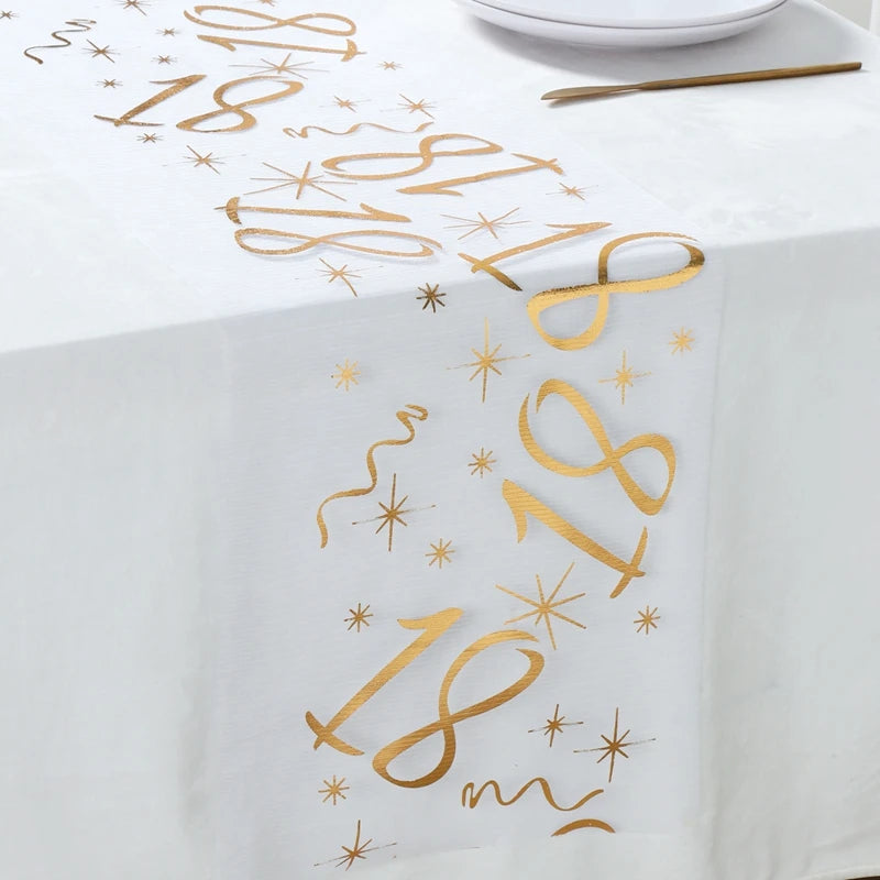 Birthday Table Runner – Gold, Silver & Black